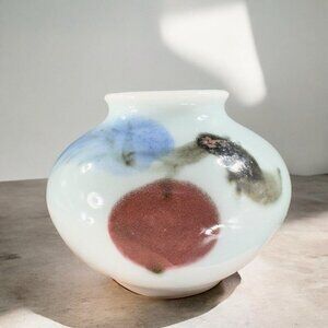 Vintage Hand Made Oriental Pottery Bud Vase Vessel Artist Marked Porcelain VTG